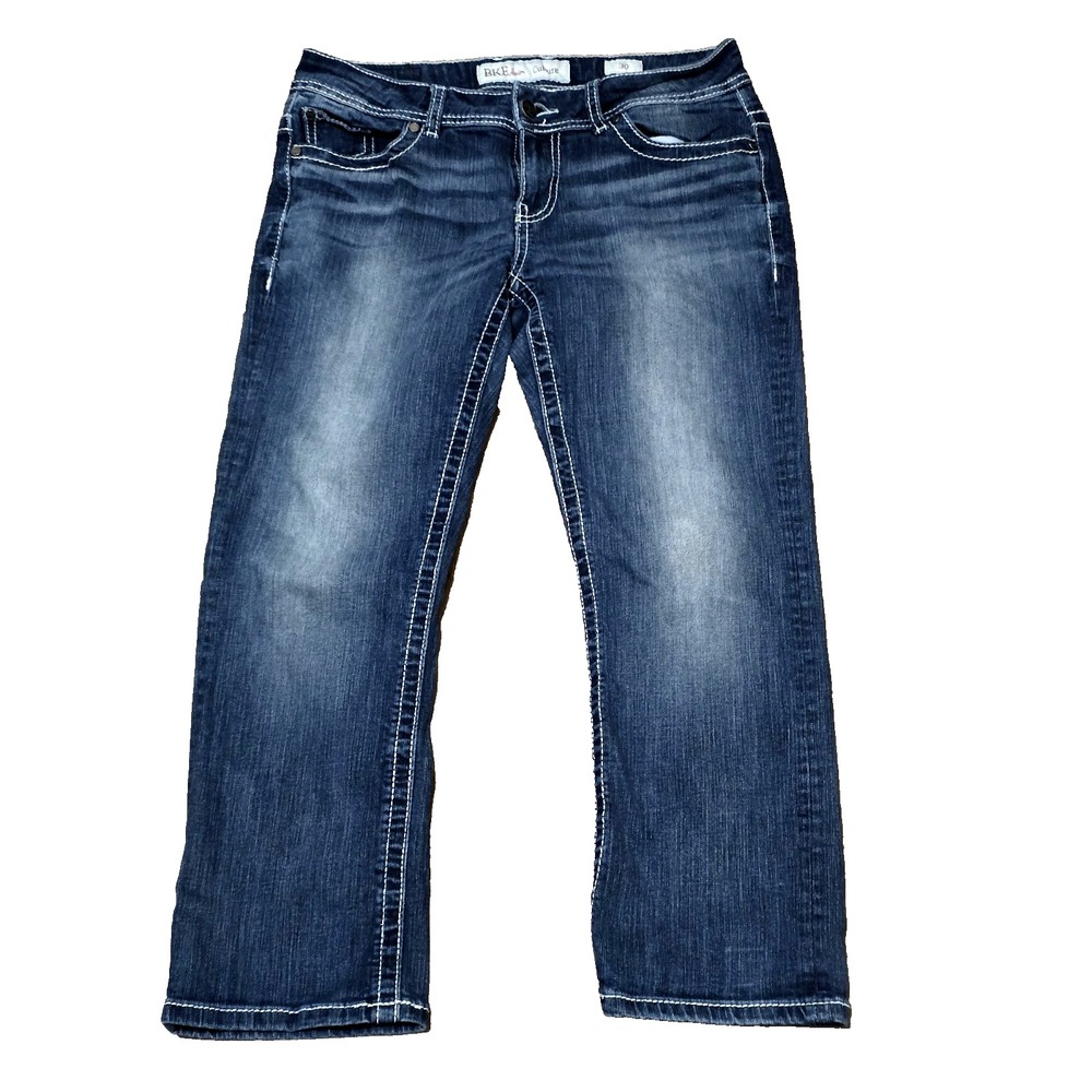 BIKE Denim Women's Culture Crop Jeans Blue Mid Rise Dark‎ Wash Size 30